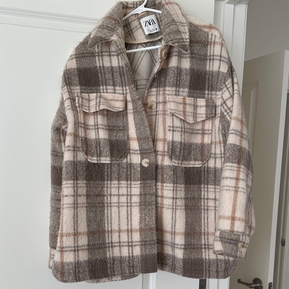 Zara  Plaid Jacket - Cream and Brown